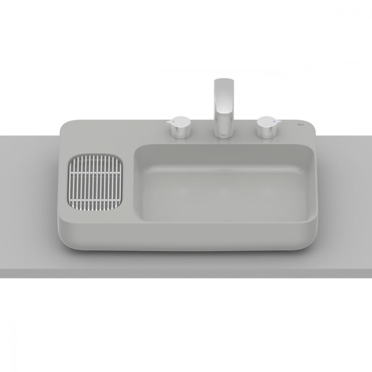 Cuba de Apoio Retangular Sem Saboneteira com Mesa e Válvula Oculta 7/8 Infinity Stone Roca 60x42cm