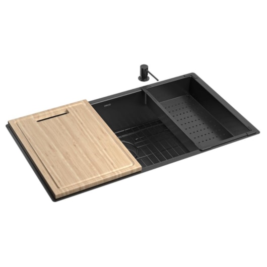 Cuba De Cozinha Retangular Com Acessórios Suprema Black Mate Deca 75x40cm - Imagem principal - 687f65e6-c351-4fc1-abcc-24d958c555be