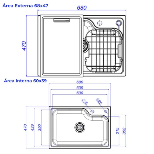 Cuba De Cozinha Retangular Inox Com Acessórios Facile Deca 60x40cm - Imagem principal - f513bdcb-2d86-4ff2-9a66-58492aff78c9