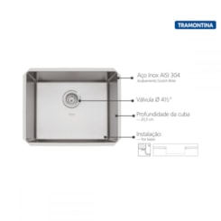 Cuba De Embutir Collection Quadrum Undermount Em Aço Inox Tramontina 50X40cm