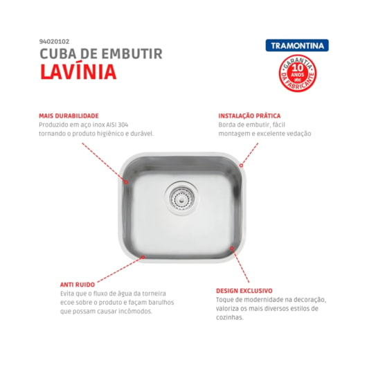 Cuba De Embutir Em Aço Inox Lavínia Acetinado Tramontina 40x34cm - Imagem principal - d6d185ec-0c80-4380-a776-668c3b5d83ea