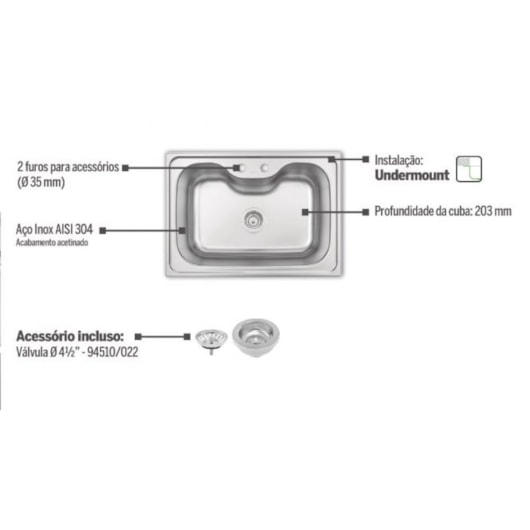 Cuba De Embutir Morgana Inox Escovado Tramontina 69x49cm - Imagem principal - d346263f-e72f-43e7-b8bd-11cb1e896104