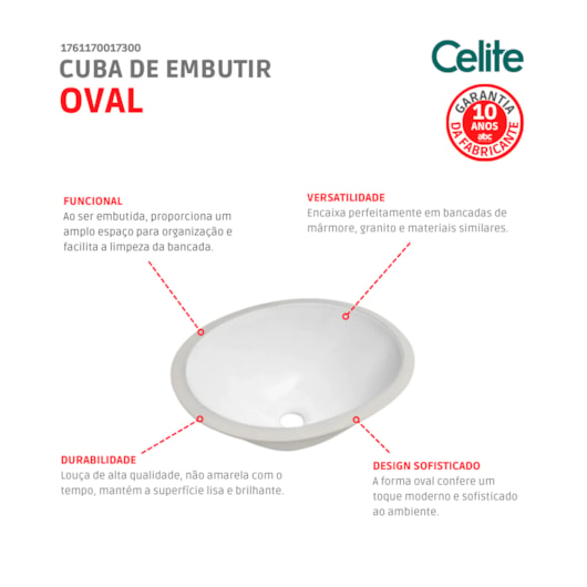 Cuba De Embutir Oval 49,5x33cm Branco Celite - Imagem principal - 76682cae-171c-4c25-895f-bee53972f608