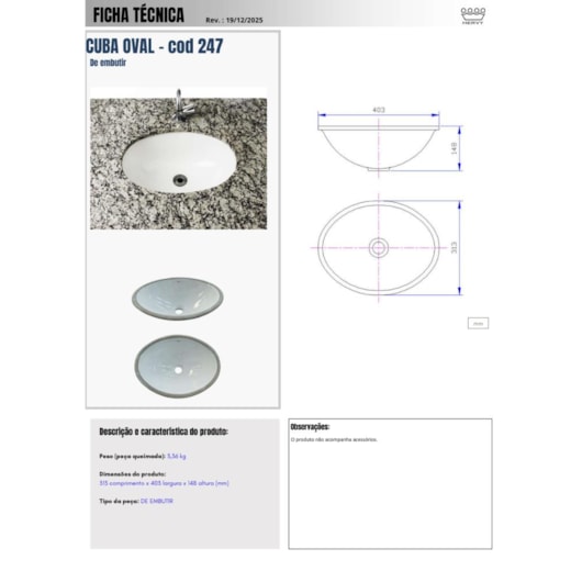 Cuba De Embutir Oval Branco Hervy - Imagem principal - d52a5ed0-98fa-47f3-abd5-862a8da9ab14