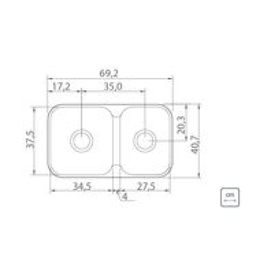 Cuba de Embutir/Sobrepor C/ 2 Cubas Isis 2C 34-28 BS em Aço Inox Acetinado Tramontina 69x40Cm  - Imagem principal - 28532548-bd25-48aa-bc13-398fbedde9fb