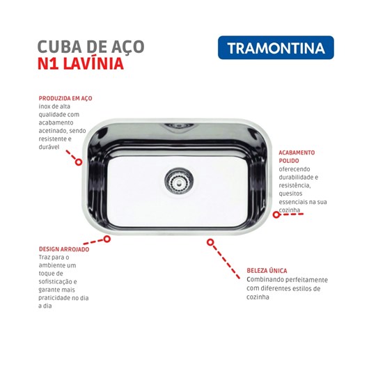 Cuba De Inox N1 Lavínia 47x30x14cm Com Válvula 3.1/2 94052/407 Polida Tramontina - Imagem principal - 098ac11d-5f44-4ca7-afb4-b6a8b56cffdb
