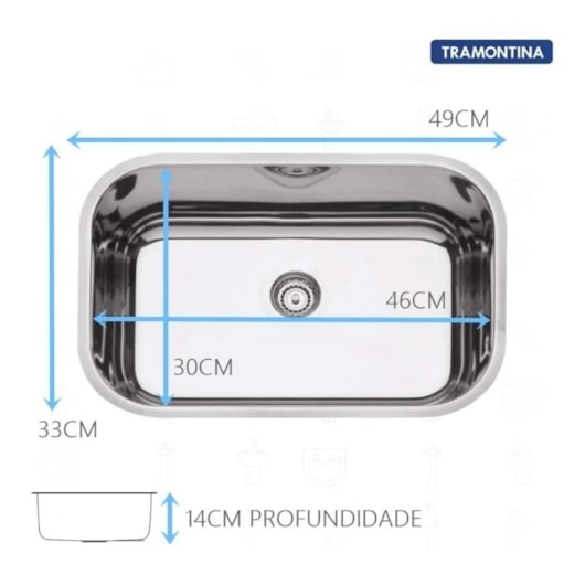 Cuba De Inox N1 Lavínia Com Válvula Polida Tramontina 47x30x14cm - Imagem principal - 76287c21-3a94-4e5e-a1b4-405ed65ee2be