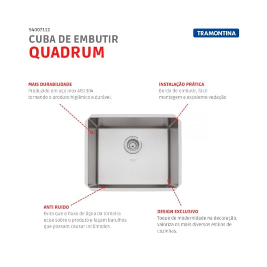 Cuba de Inox Quadrum Undermount 50x40cm Tramontina - Imagem principal - 15590e00-8078-4abc-911a-2d7deaa1e0a4