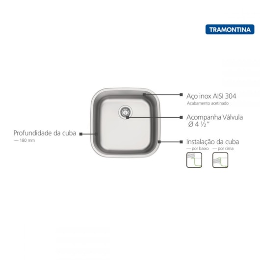 Cuba De Inox Retangular Aria Maxi Acetinado Tramontina 40x40cm - Imagem principal - 898785be-1202-44e3-8155-12610be799b9