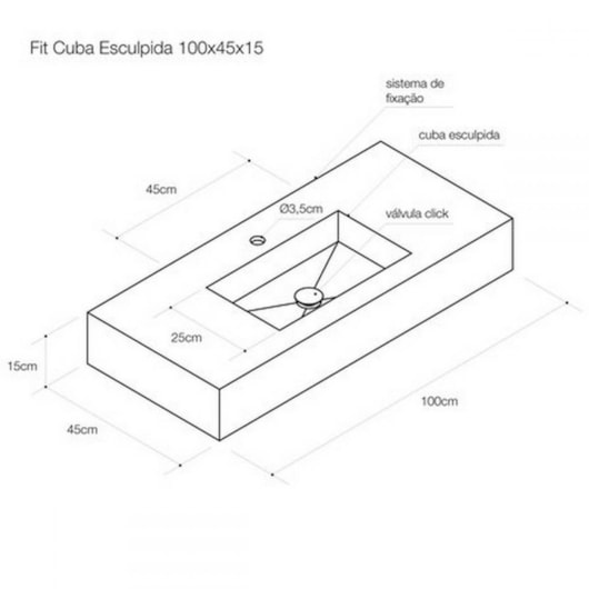 Cuba De Louça Fit 100x45x15cm White Polida Portobello - Imagem principal - 90a2f6c3-0688-4504-ba0c-bb11e783bf50