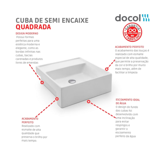 Cuba De Semi-encaixe Quadrada Com Mesa 41x41cm Branco Docol - Imagem principal - 57b3aa34-23b3-40de-9428-8960d20c8670