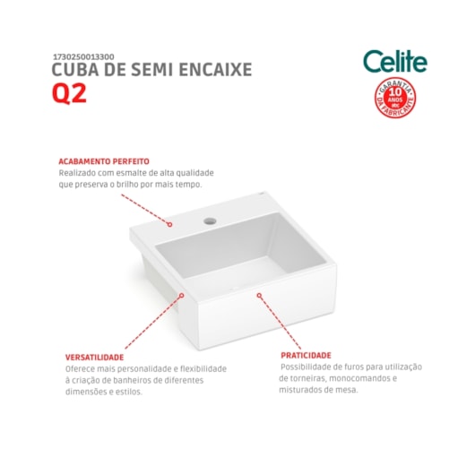 Cuba De Semiencaixe Quadrada Com Mesa Basic Q2 Branco Celite 41x41cm - Imagem principal - e16a64ca-ba1b-461c-a00a-4adb0da4c645