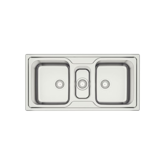 Cuba de Sobrepor 2 Cubas e Auxiliar em Aço Inox com Válvula Escovado Marea Deep Tramontina 100x50cm - Imagem principal - 5aea4487-2919-40b0-9a83-a34e28e9a171