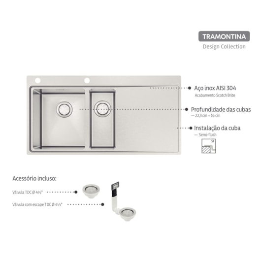 Cuba De Sobrepor Inox Smoot Tramontina - Imagem principal - 041876ee-dda0-44da-a3da-f9f6fda0841e