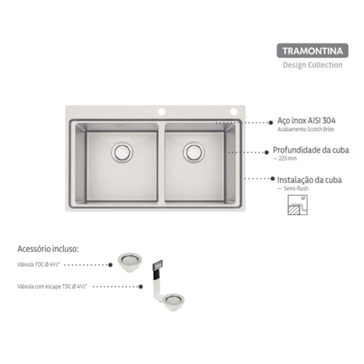 Cuba De Sobrepor Inox Smooth Com Duas Cubas Tramontina 40cm - Imagem principal - 1075a382-7384-4aac-9c38-a1619c794a1c