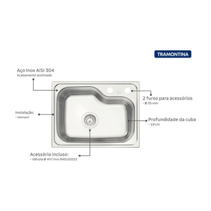 Cuba De Sobrepor Morganna Compact Inox 48fx Tramontina 55x42 cm