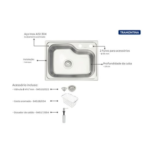 Cuba De Sobrepor Morganna Compact Inox 48fx Tramontina - Imagem principal - 272567e2-9cae-4328-9830-63dd2caab06d