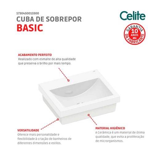 Cuba De Sobrepor Retangular Com Mesa Basic Q7 41x35cm Branco Celite - Imagem principal - c2d30bed-d376-4c06-a092-e2eb4e8770d8