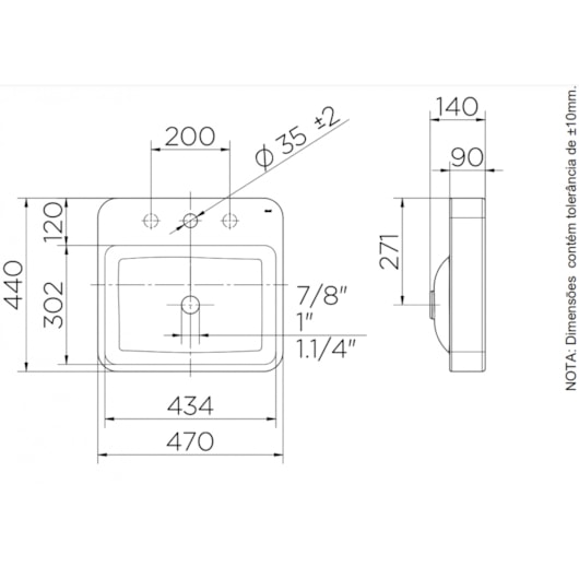 Cuba De Sobrepor Retangular Com Mesa Branco Frame 47x44x14cm Docol - Imagem principal - f9b288e8-dfba-48ba-ac28-356720e05134