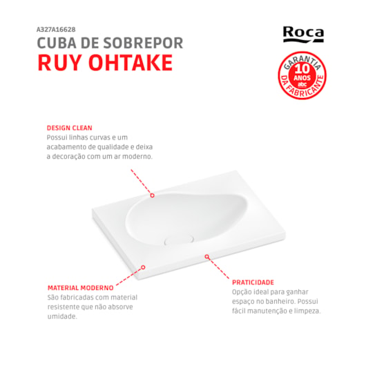 Cuba De Sobrepor Retangular Ruy Ohtake 62X45cm Branco Matte Roca - Imagem principal - 2fa991a6-f80a-4b02-866f-f01d3595498a