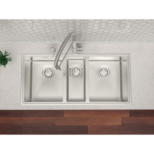 Cuba Design Collection Quadrum 2.5 C 34 em Aço Inox Com Acabamento Scotch Brite Tramontina 97x46x20,5cm - Imagem principal - c20ef504-3604-468e-aa4c-c7195597937d