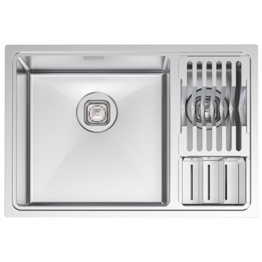 Cuba Design Collection Quadrum Inox Scotch Brite com 2 Cubas e Escorredor de Pratos e Talheres 66x46cm Tramontina - Imagem principal - ef4351a0-1d08-42b4-a706-1820ccbd6eb6