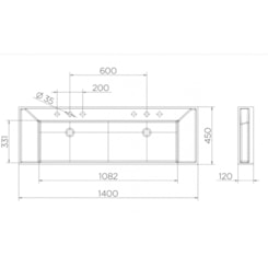 Cuba Dupla De Apoio De Mesa Concreta Docol 1400x450x120