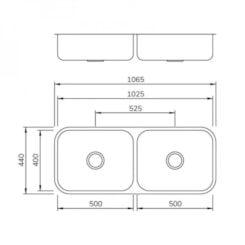 Cuba Dupla Inox Escovado Mekal 102x40x17cm