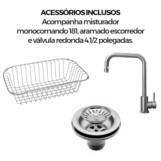 Cuba Funzionale Com Acessórios + Misturador Monocomando Debacco 66x45cm - Imagem principal - 646d7089-d0f7-42cd-b022-a00b5b3af009