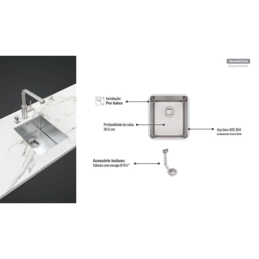 Cuba Inox Quadrum Undermount Tramontina 34x40x20,5cm - Imagem principal - eecf9687-bcb3-40fa-b614-7764b08f0ab0