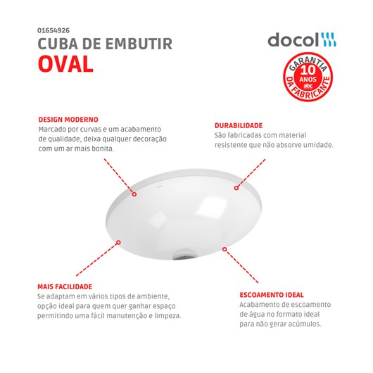 Cuba Oval De Embutir Docol 45x36x16,5cm - Imagem principal - 5c2d6017-3f2c-4aea-9741-b152a5c80c57