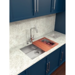 Cuba Quadrada De Embutir Design Collection Quadrum Undermount Em Aço Inox Com Dosador De Sabão, Tábua, Cesto E Lixeira Tramontina 70x40cm
