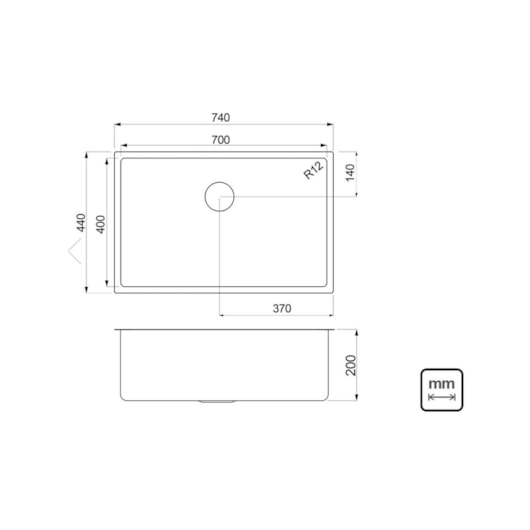 Cuba Quadrum Aço Inox Pvd Black Tramontina 70x40 cm - Imagem principal - a5a341ee-d996-4479-9caa-967e387188b1