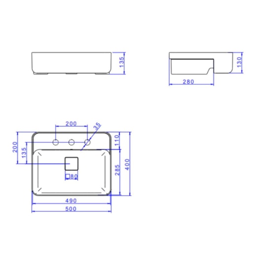 Cuba Semi-Encaixe Retangular Com Mesa Branco Deca 50cm - Imagem principal - 9bc03853-0f84-43f1-8150-8cb45b5f438c