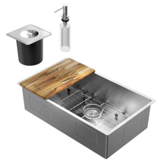 Cuba Simples Bistrô Fosco 100% Escovado Com Acessórios e Lixeira 70x40x20cm - Imagem principal - 47978592-23b9-436f-b398-a6a543252d7f