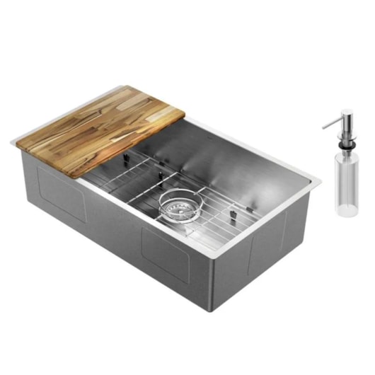 Cuba Simples Em Aço Inox Escovado Com Acessórios Bistro Docol 70x40x20cm - Imagem principal - b379d58b-d555-48e0-a22f-7caeb5710cd4