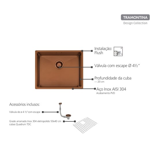 Cuba Tramontina Design Collection Quadrum em Aço Inox com Revestimento PVD Rose Gold 50x40 cm - Imagem principal - 6a45720f-3c9f-4eaf-a8af-a85801e6e622