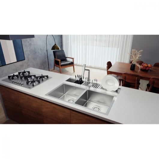 Cuba Tramontina Quadrum 2c 40 Em Aço Inox Com Acabamento Scotch Brite - Imagem principal - f83303e7-b271-4f72-b6fc-d3c81a86382c