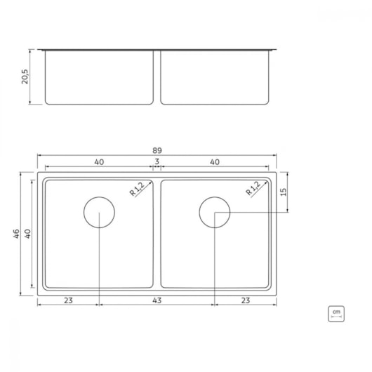Cuba Tramontina Quadrum 2c 40 Em Aço Inox Com Acabamento Scotch Brite - Imagem principal - 66b71b21-2722-4c5a-b905-eb8362927b63
