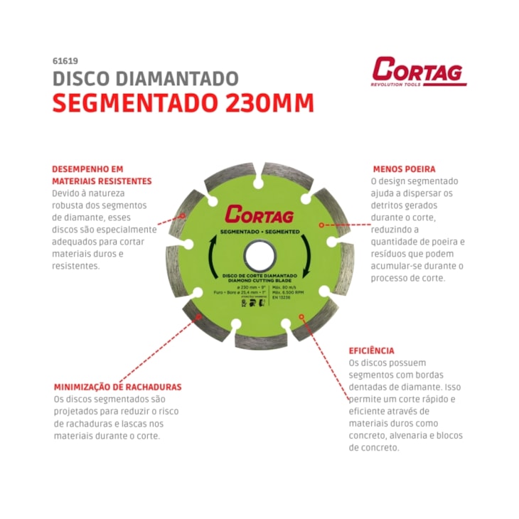 Disco de Corte Diamantado Segmentado Cortag 230 MM