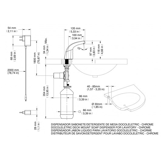 Dispensador Eletrônico Para Sabonete/detergente De Mesa Eletric Docol - Imagem principal - 125690e3-905e-4fe8-bc99-4f263c41a8c1