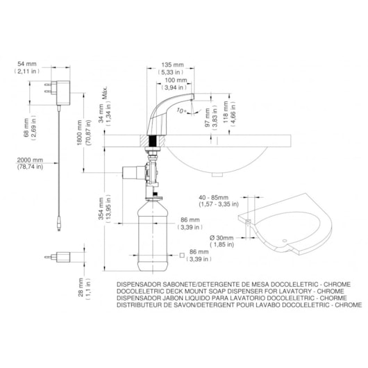 Dispensador Eletrônico Para Sabonete/detergente De Mesa Eletric Docol - Imagem principal - 12f72f26-3f24-4b44-bf96-c4a3b7602db6