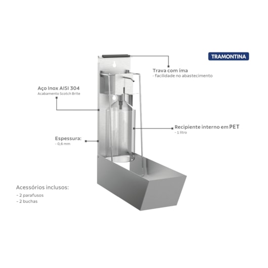 Dispenser Inox Para Sabão Ou Álcool Em Gel Tramontina - Imagem principal - 97446c97-bf55-4b47-9f61-042871dfb655