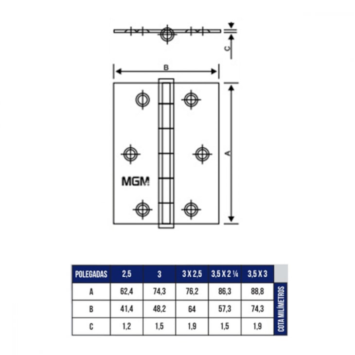 Dobradiça Em Aço Pacote Com 3 Unidades Bronze Latonado MGM 3x2,5