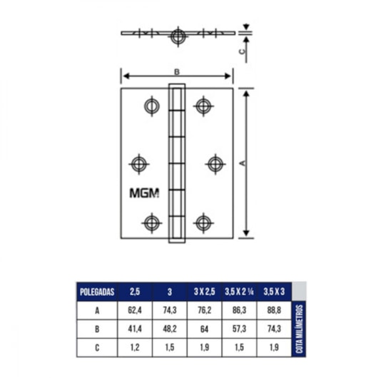 Dobradiça Em Aço Pacote Com 3 Unidades Bronze Latonado MGM 3x2,5 - Imagem principal - c64dcc83-e08a-4840-8595-44b9d0d139dc