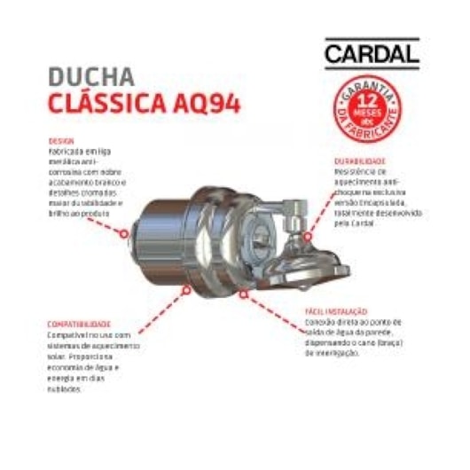 Ducha Classica AQ-095 4 Temperaturas Cromado Cardal 220v 7600w - Imagem principal - b4e67886-a2d6-4b86-bcde-45ec5052e351