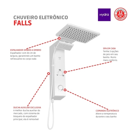 Ducha de Parede Hydra Falls Power Branco 7700W 220V - Imagem principal - 6c6364a9-364f-41e3-a747-7c57af56c5c4