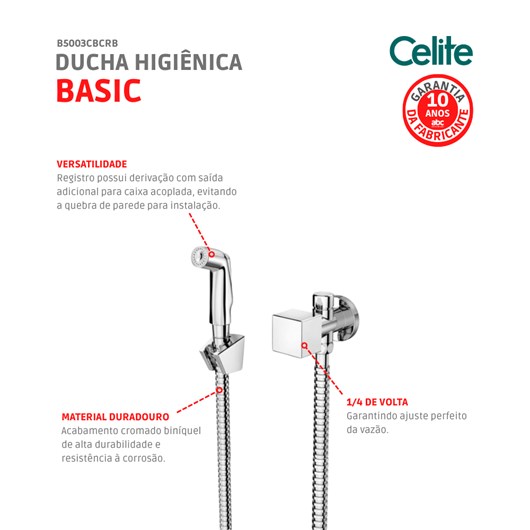 Ducha Higiênica Basic Plus Com Derivação/registro Cromada Celite - Imagem principal - 3e0b779b-c7cd-4a80-a18d-d58e59940ac3