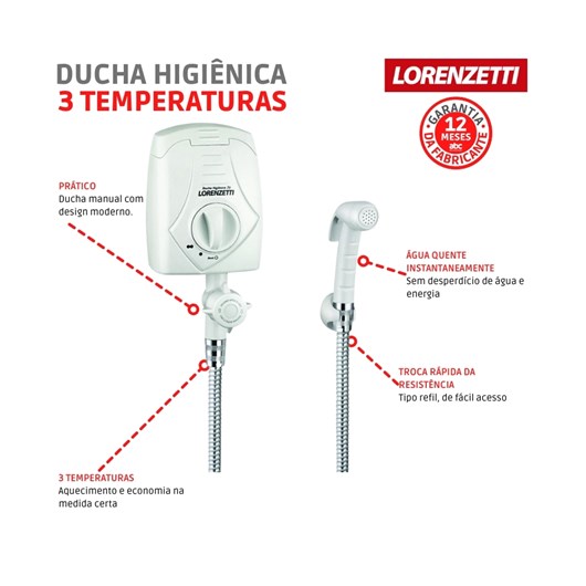 Ducha Higiênica Com 3 Temperaturas 220v Lorenzetti - Imagem principal - 0a857fba-5db7-43fd-abb5-950cded07a44