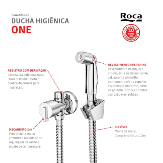 Ducha Higiênica Com Derivação Singles One Cromado Roca - Imagem principal - 9aa24d70-56c2-4842-9ed0-2cb79d8a5840